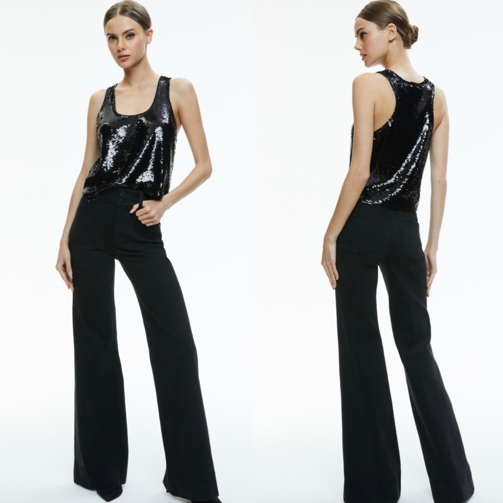 Alice + Olivia Black Sequin Tank Top